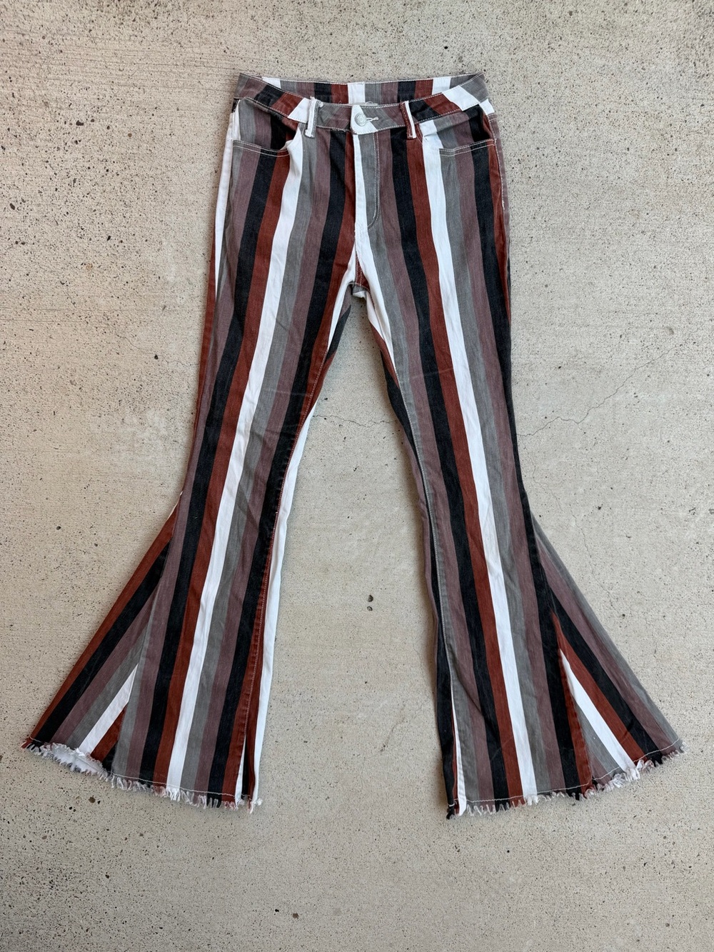 Saints & Hearts High Rise Flare Striped Bell Bottom Jeans Boho M